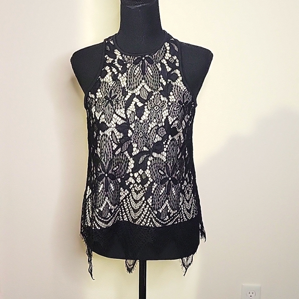 Almost Famous Womens Black Lace Tank Size S Tank Top